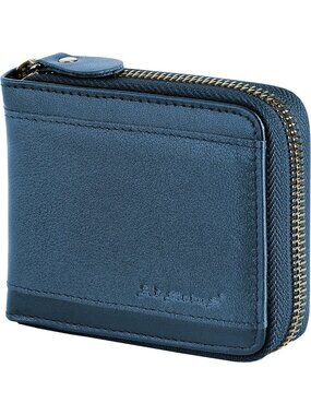 〽️Men Blue Leather RFID Blocking Wallets Zipper Bifold RFID Card Holder